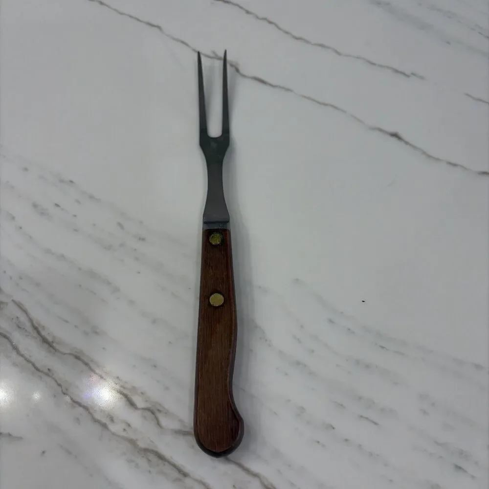 Ekco Carving Fork Stainless Steel Wooden Handle USA